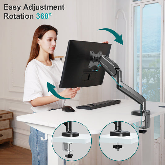 LIFTGO Single Monitor Mount for Desk, Monitor Articulating Arm for max 32inch, Adjustale VESA Monitor Stand for Computer Screen, Clamp and Grommet Base, VESA 75x75/100x100