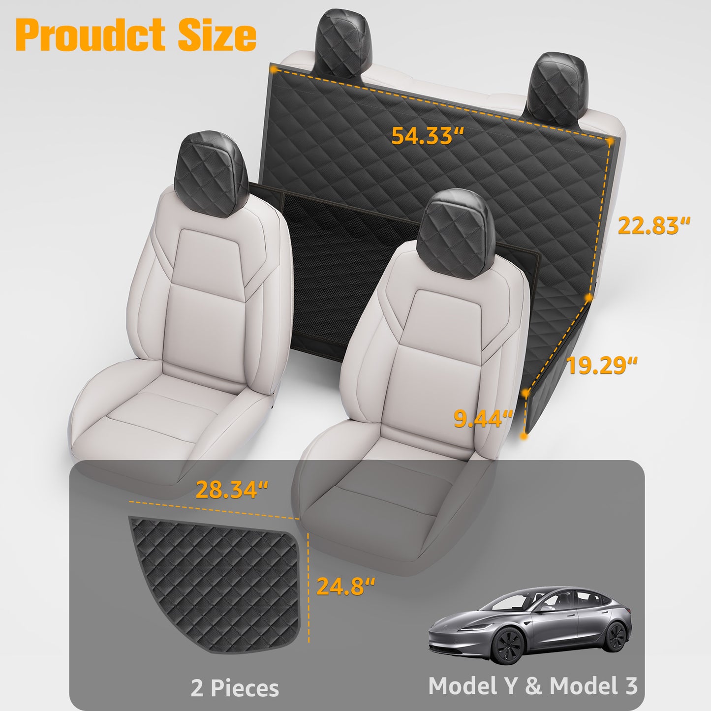 Dog Seat Cover for Tesla Model 3 & Y - Waterproof Back Seat Hammock with Mesh Window & 2 Door Protectors - Scratch & Mud Protection