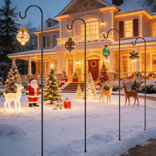 GOFORWILD Shepherd’s Hooks 6 Pack Black, 65 inches Tall, Adjustable Garden Hook for Outdoor, Hanging Plant, Solar Lights, Lanterns, Bird Feeders, Garden Stake and Wedding Decor, 7015-3