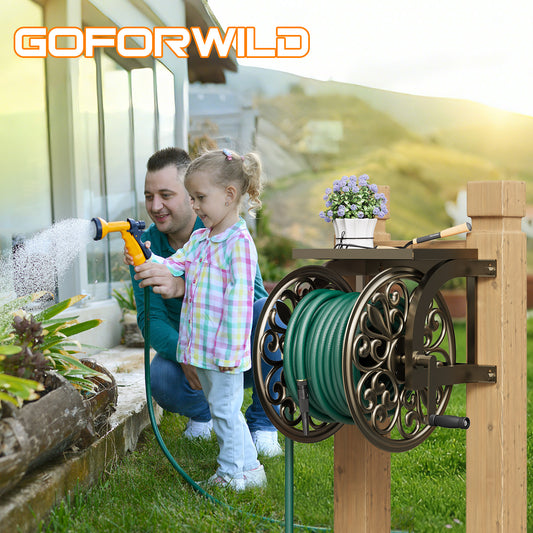 GOFORWILD Garden Wall Mount Hose Reel, Decorative Hose Reel, Garden Heavy-Duty Water Hose Holder Winder, Holds 200-Feet of 5/8-Inch Hose 7213