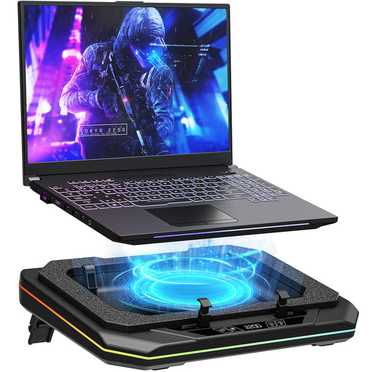 LIFTGO Gaming Laptop Cooling Pad, Height Adjustable Laptop Fan Cooling Pad for Max 19 Inches Notebook, RGB Laptop Cooler Stand with Powerful Turbofan (3500 RPM), Touch Control