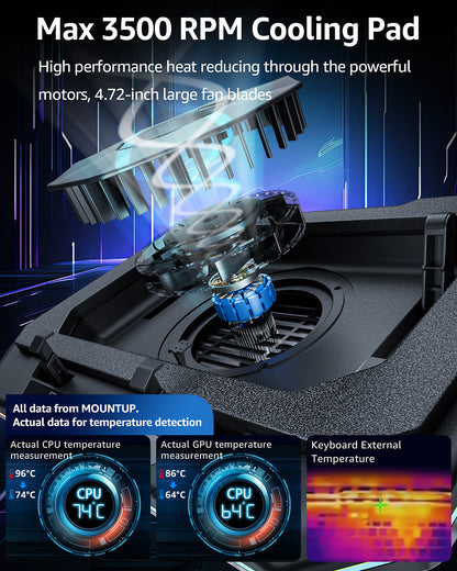LIFTGO Gaming Laptop Cooling Pad, Height Adjustable Laptop Fan Cooling Pad for Max 19 Inches Notebook, RGB Laptop Cooler Stand with Powerful Turbofan (3500 RPM), Touch Control
