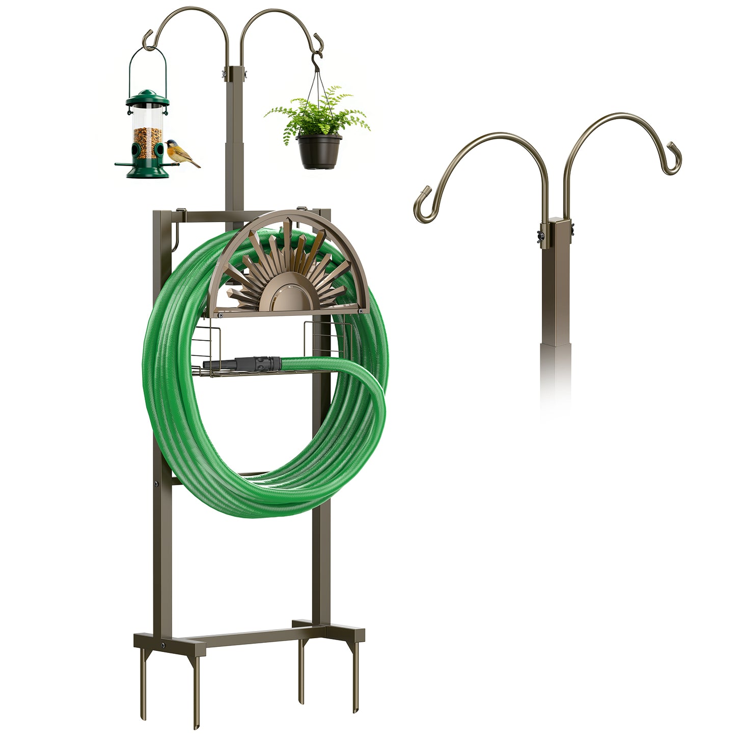 GOFORWILD Heavy Duty Garden Hose Reel with 2 Shepherds Hooks, Holds 150-Feet of 5/8 Inch Hose, 77Inch Freestanding Hose Hanger with Storage Basket