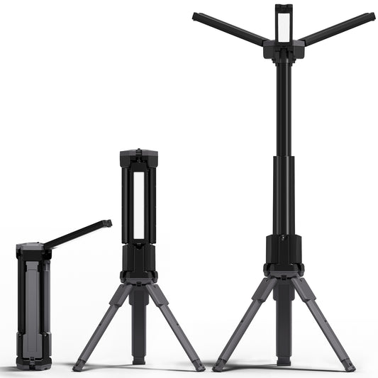 Rechargeable LED Work Light with Stand, 2400mAh Battery, Cool & Warm White 1 Pack 4000/6500K Dimmable Camping Light, Top Hanging Hook, Portable Outdoor Lamp for Camping Fishing Emergency