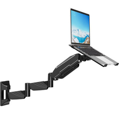 MOUNT PRO Long Laptop Wall Mount, 28" Extended Wall Mount Laptop Holder, 2-in-1 Monitor Wall Mount with Vented Tray for 11-17" Notebook/21-32" Screen, Full Motion Laptop Arm Holds 4.4-19.8 lbs