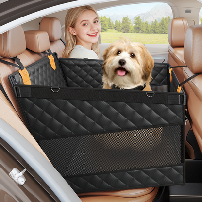 LIFTGO Dog Car Seat for Large Medium Dogs, Back Seat Extender for Pets with 4-Splice Hard Bottom, Waterproof Pet Seat Cover with 3 Mesh Windows for Cars, Trucks and SUVs
