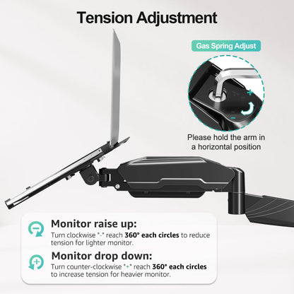 MOUNT PRO Long Laptop Wall Mount, 28" Extended Wall Mount Laptop Holder, 2-in-1 Monitor Wall Mount with Vented Tray for 11-17" Notebook/21-32" Screen, Full Motion Laptop Arm Holds 4.4-19.8 lbs