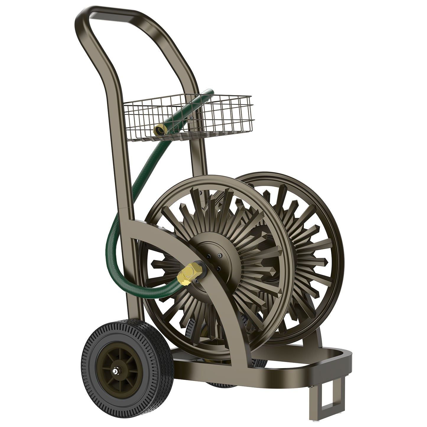 GOFORWILD Heavy Duty Steel Garden Hose Reel Cart with Wheels - Holds 200ft of 5/ Hose, Storage Basket & Anti-Tip Design - Mobile Water Reel for Lawn, Yard, Garden