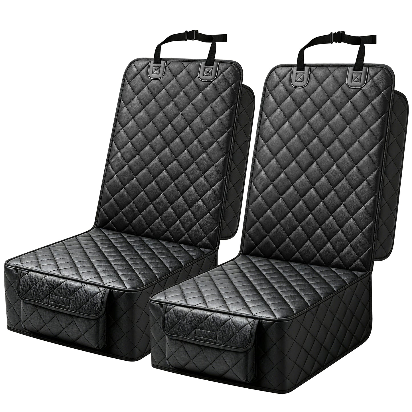 PETICON Front Seat Car Cover 2 Pack, Waterproof PU Leather Dog Car Seat Cover with Side Flaps, Nonslip Scratchproof Captain Chair Seat Cover Fits for Cars, Trucks, SUVs, Jeep