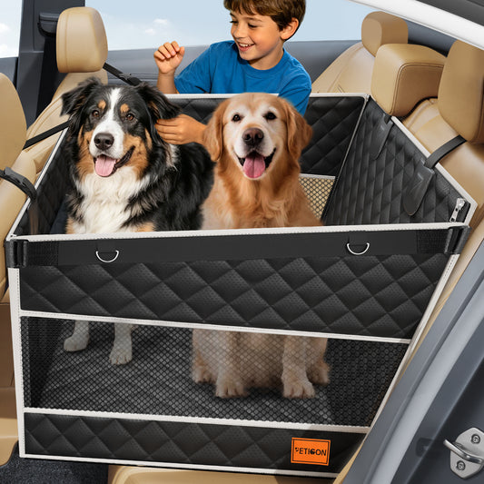 Dog Car Seat for Large/Medium Dogs, One-Piece Hard Bottom Back Seat Extender with 2 Mesh Windows, Waterproof Pet Carseat with Storage Pocket, Dog Hammock for Cars, SUVs and Trucks