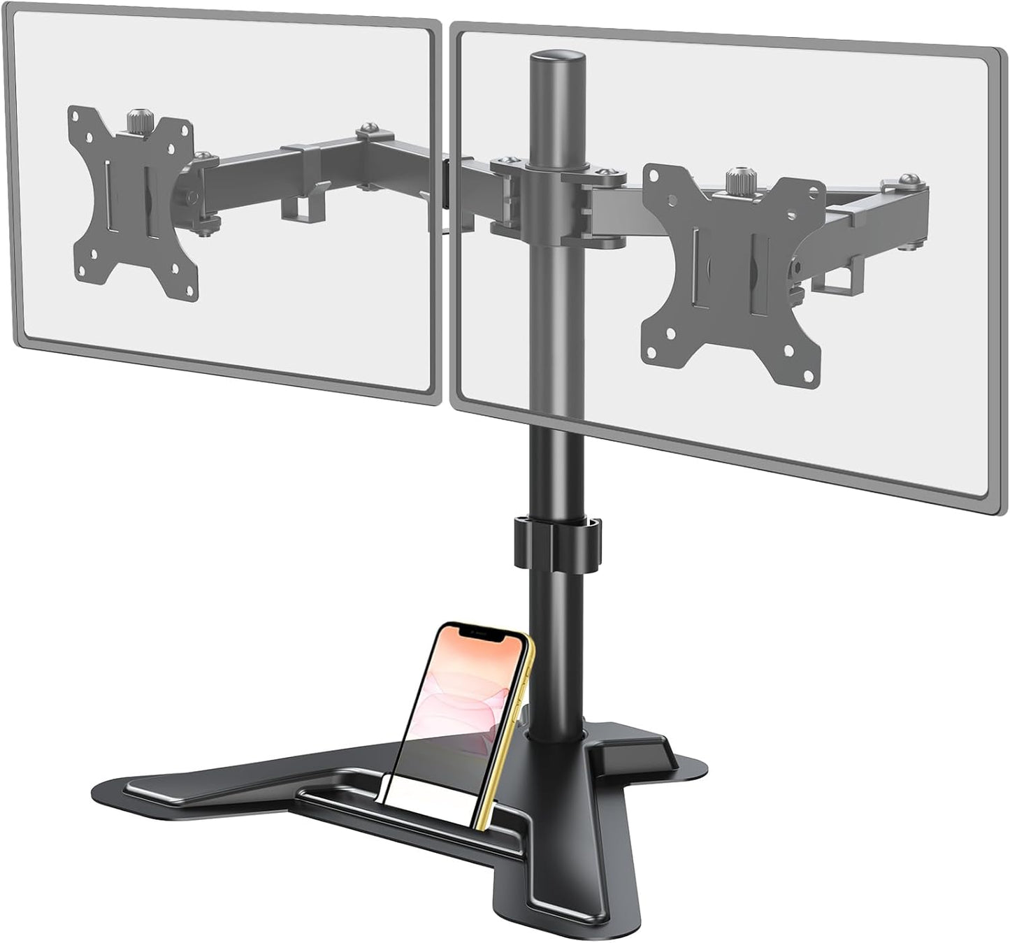 LIFTGO Dual Monitor Stand, Free-Standing Full Motion Monitor Desk Mount Fits 2 Screens up to 27 inches,17.6lbs with Height Adjustable, Swivel, Tilt, Rotation, VESA 75x75 100x100, Black