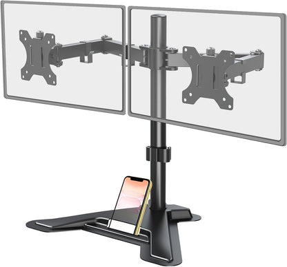 LIFTGO Dual Monitor Stand, Free-Standing Full Motion Monitor Desk Mount Fits 2 Screens up to 27 inches,17.6lbs with Height Adjustable, Swivel, Tilt, Rotation, VESA 75x75 100x100, Black
