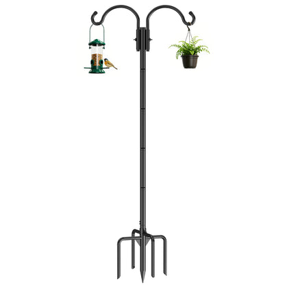 GOFORWILD Double Shepherds Hook for Outdoor, with 5-Prong Base, 84inch Adjustable Metal Bird Feeder Pole for Hanging Bird Nest, Plant Basket,Lantern,Solar Light 1 Pack