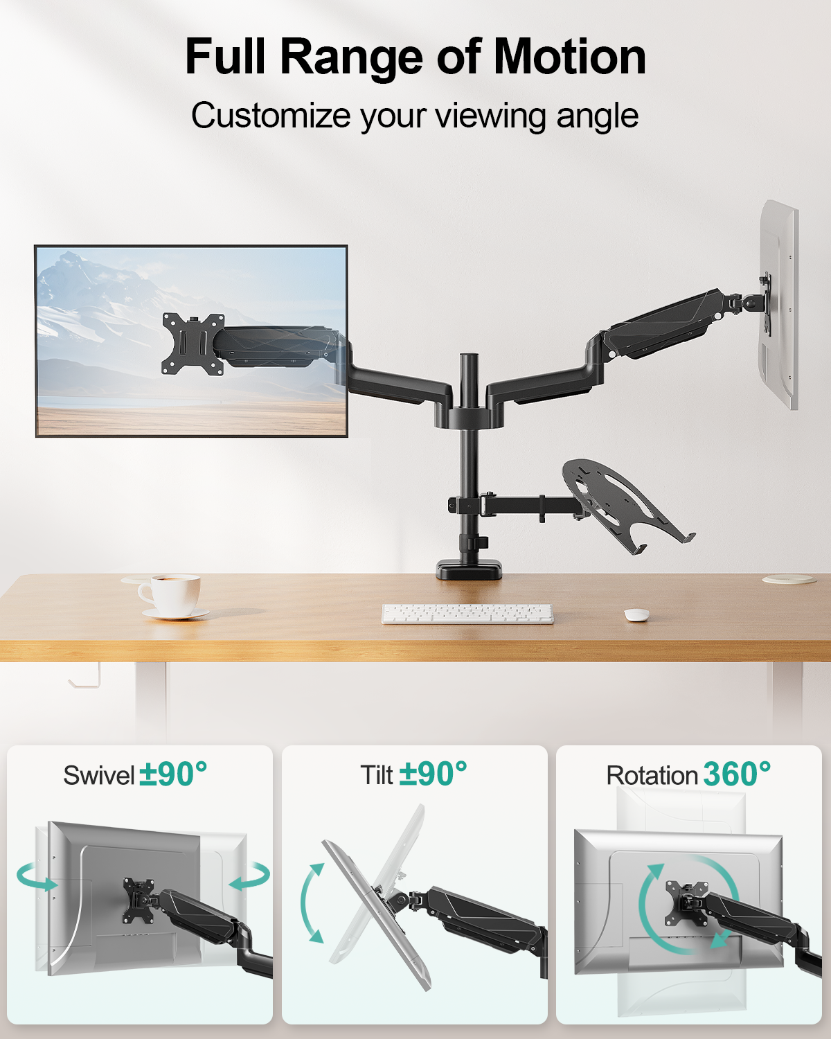 MOUNT PRO Dual Monitor and Laptop Mount for Max 27" Monitors & 17" Laptop 3-in-1 Adjustable Laptop and Monitor Desk Mount Holds up to 19.8lbs, VESA 75x75mm/100x100mm, Egonomic Setup for Home Office