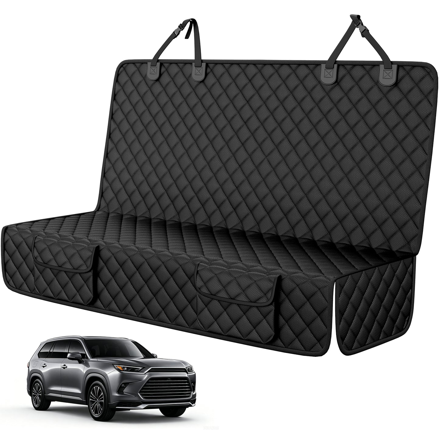 PETICON Back Seat Cover for Dogs and Kids - Waterproof Non-Slip Car Seat Protector for Large SUVs & Trucks, Durable & Scratch-Resistant Pet Backseat Bench Cover, Easy to Clean