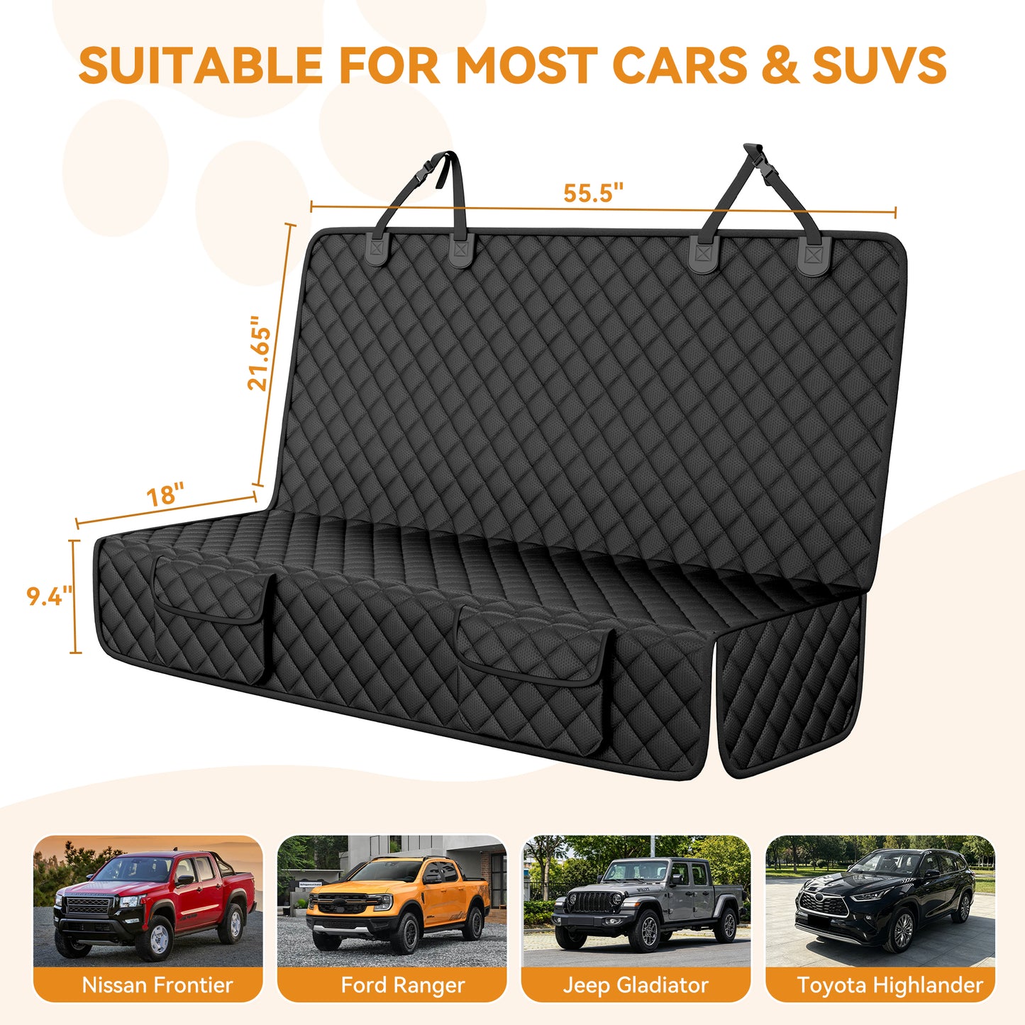 PETICON Back Seat Cover for Dogs and Kids - Waterproof Non-Slip Car Seat Protector for Large SUVs & Trucks, Durable & Scratch-Resistant Pet Backseat Bench Cover, Easy to Clean