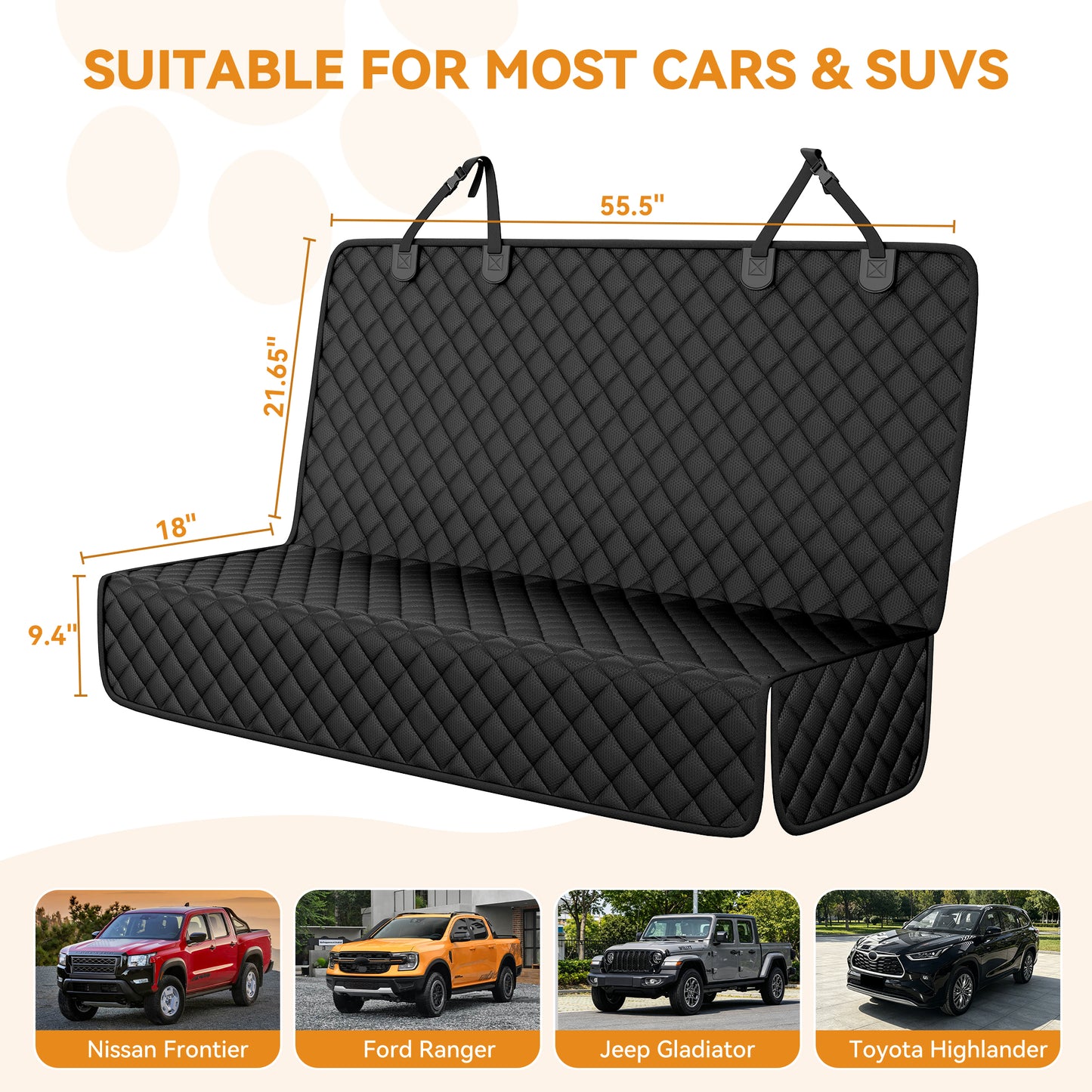 PETICON Dog Car Seat Cover for SUV, Waterproof Back Seat Cover for Toyota Tacoma/Jeep Grand Cherokee/Ford Explorer/Ranger/Chevrolet Colorado, Scratch-Proof Nonslip Durable Rear Seat Cover for Dogs