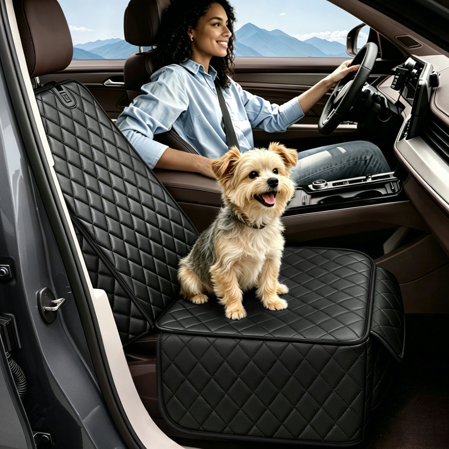 PETICON Front Seat Car Cover 2 Pack, Waterproof PU Leather Dog Car Seat Cover with Side Flaps, Nonslip Scratchproof Captain Chair Seat Cover Fits for Cars, Trucks, SUVs, Jeep