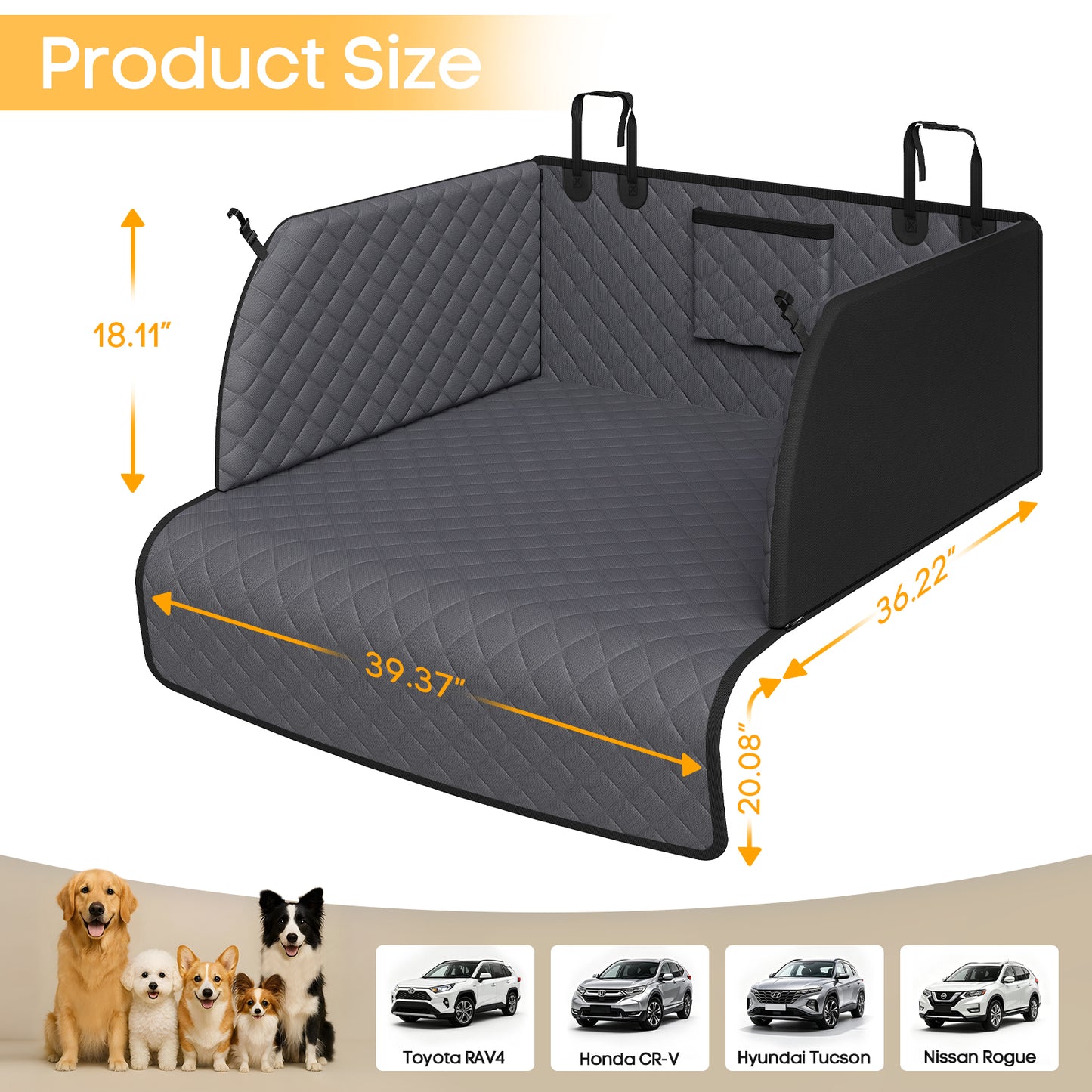 PETICON SUV Cargo Liner for Dogs, Waterproof Trunk Cover with Cushioned Sides to Protect Pet, Full Coverage Non-Slip Seat Cover for SUVs with Bumper Flap Protector