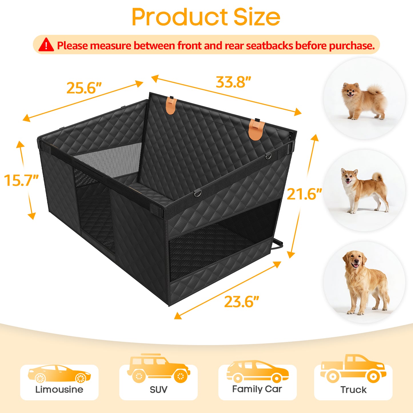 PETICON Large Dog Car Seat, Back Seat Extender for Dogs with 3 Mesh Windows, Waterproof Medium Carseat for Dogs with Hard Bottom, Pet Seat Cover for Cars, Trucks and SUVs