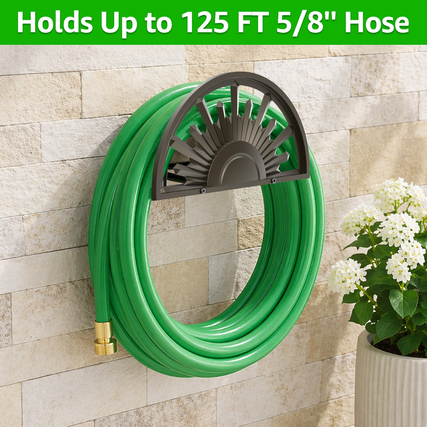 GOFORWILD Garden Hose Holder Heavy Duty Holds 125-Feet of 5/8-Inch Hose for Outside Yard Lawn Farm Made of Gauge Steel for Outside Yard, Bronze, Decorative Hose Butler Sturdy Water Hose Rack, Durable Wall Hose Hanger