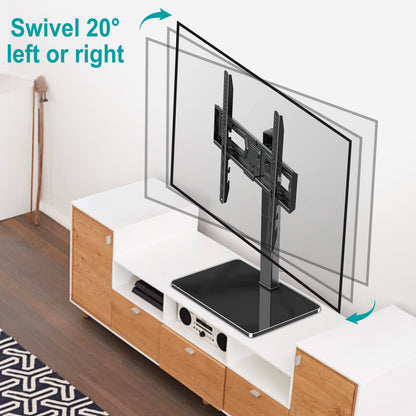 LIFTGO Universal TV Stand, Swivel Table Top TV Stand for 37 to 75 Inch LCD LED TVs, Height Adjustable TV Mount Stand with Tempered Glass Base, Holds up to 88lbs, Max VESA 600x400mm