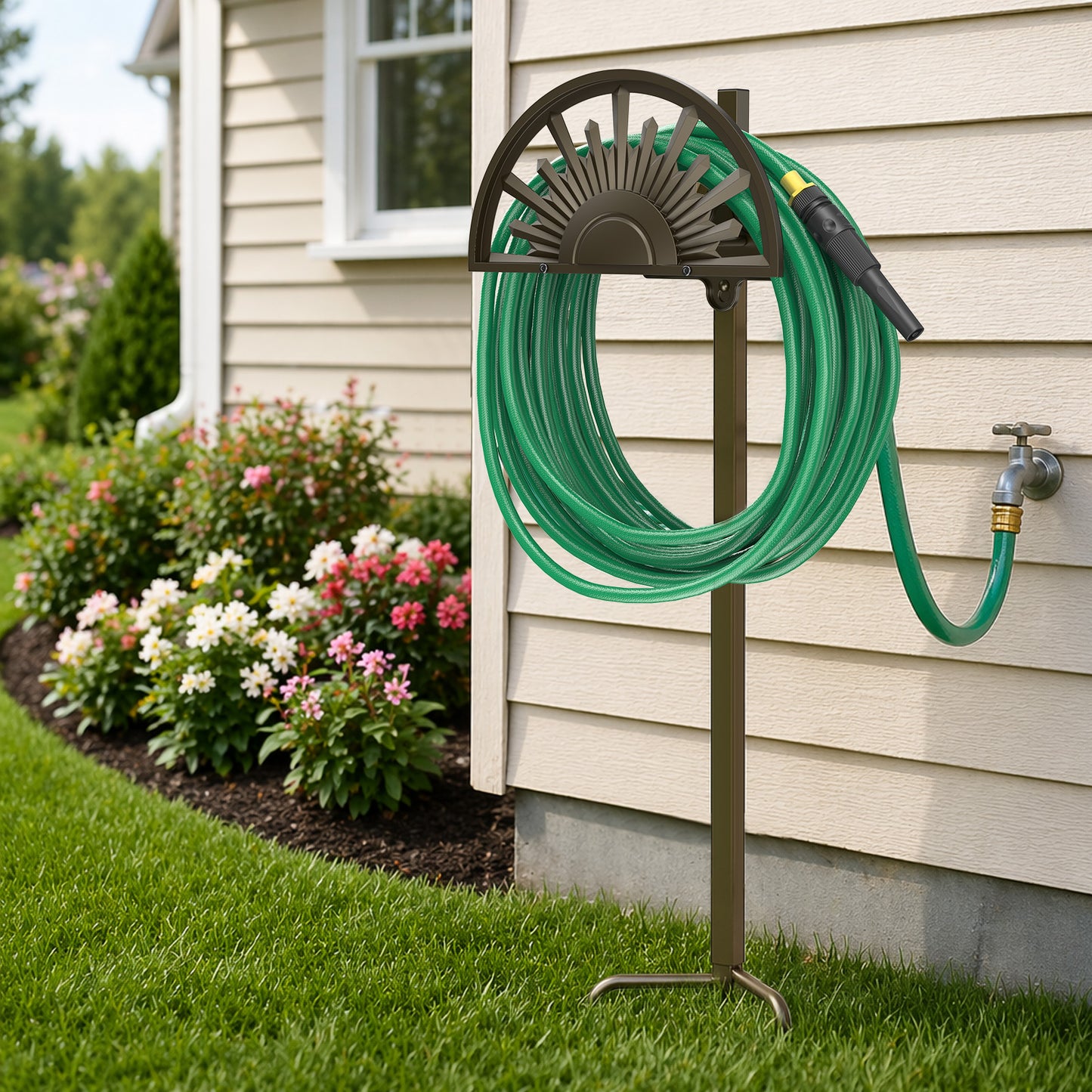 GOFORWILD Garden Hose Holder, Holds 125-Feet of 5/8-Inch Hose, Made of Gauge Steel, Freestanding Detachable Hose Storage Reels Hanger Rack for Outside Yard Lawn Farm, Rustproof