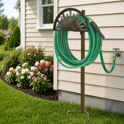 GOFORWILD Garden Hose Holder, Holds 125-Feet of 5/8-Inch Hose, Made of Gauge Steel, Freestanding Detachable Hose Storage Reels Hanger Rack for Outside Yard Lawn Farm, Rustproof