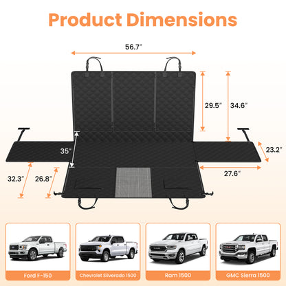 PETICON F150 Floor Cover for Crew Cab Trucks with Fold-Up & Split Seats | Waterproof & Scratch-Resistant 600D Oxford, Non-slip Base, Side Door Flaps, Split Zipper, Protects Interior, Machine Washable