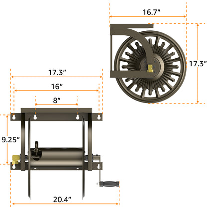 GOFORWILD Metal Decorative Wall Mount Hose Reel - Heavy Duty, Leak-Proof Connection, Holds 200ft x 5/8 Hose, Bronze Finish, Easy Assembly