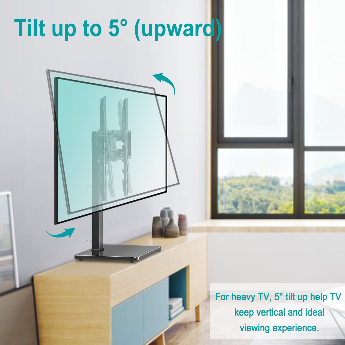 LIFTGO Universal TV Stand, Swivel Table Top TV Stand for 37 to 75 Inch LCD LED TVs, Height Adjustable TV Mount Stand with Tempered Glass Base, Holds up to 88lbs, Max VESA 600x400mm
