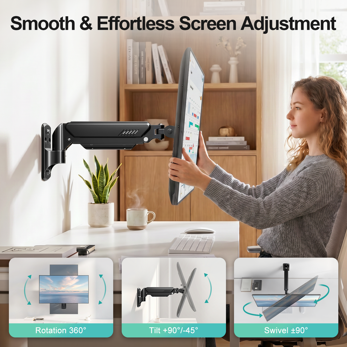 MOUNT PRO Monitor Wall Mount, 14.7" Short Monitor Arm for Max 32" Screen, Full Motion Height Adjustable Single Computer Wall Mount Holds Up to 19.8lbs, VESA 75x75/100x100, Black.