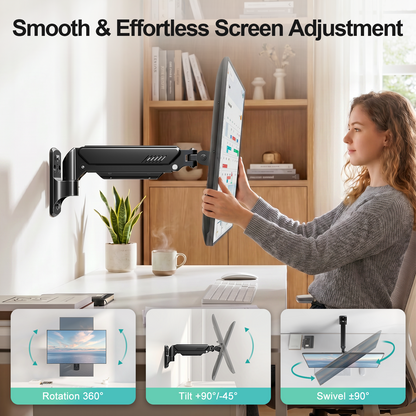 MOUNT PRO Monitor Wall Mount, 14.7" Short Monitor Arm for Max 32" Screen, Full Motion Height Adjustable Single Computer Wall Mount Holds Up to 19.8lbs, VESA 75x75/100x100, Black.