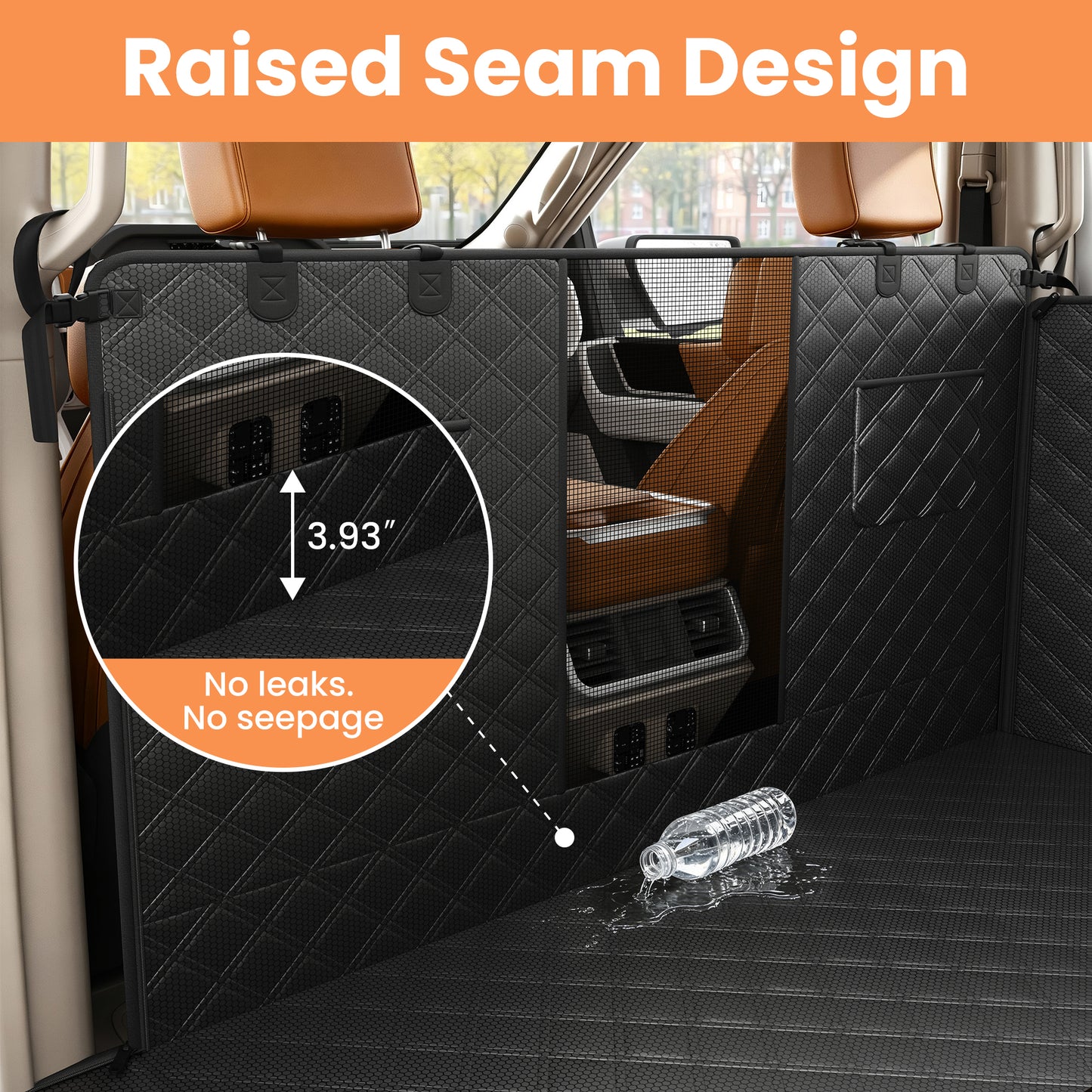 PETICON F150 Floor Cover for Crew Cab Trucks with Fold-Up & Split Seats | Waterproof & Scratch-Resistant 600D Oxford, Non-slip Base, Side Door Flaps, Split Zipper, Protects Interior, Machine Washable
