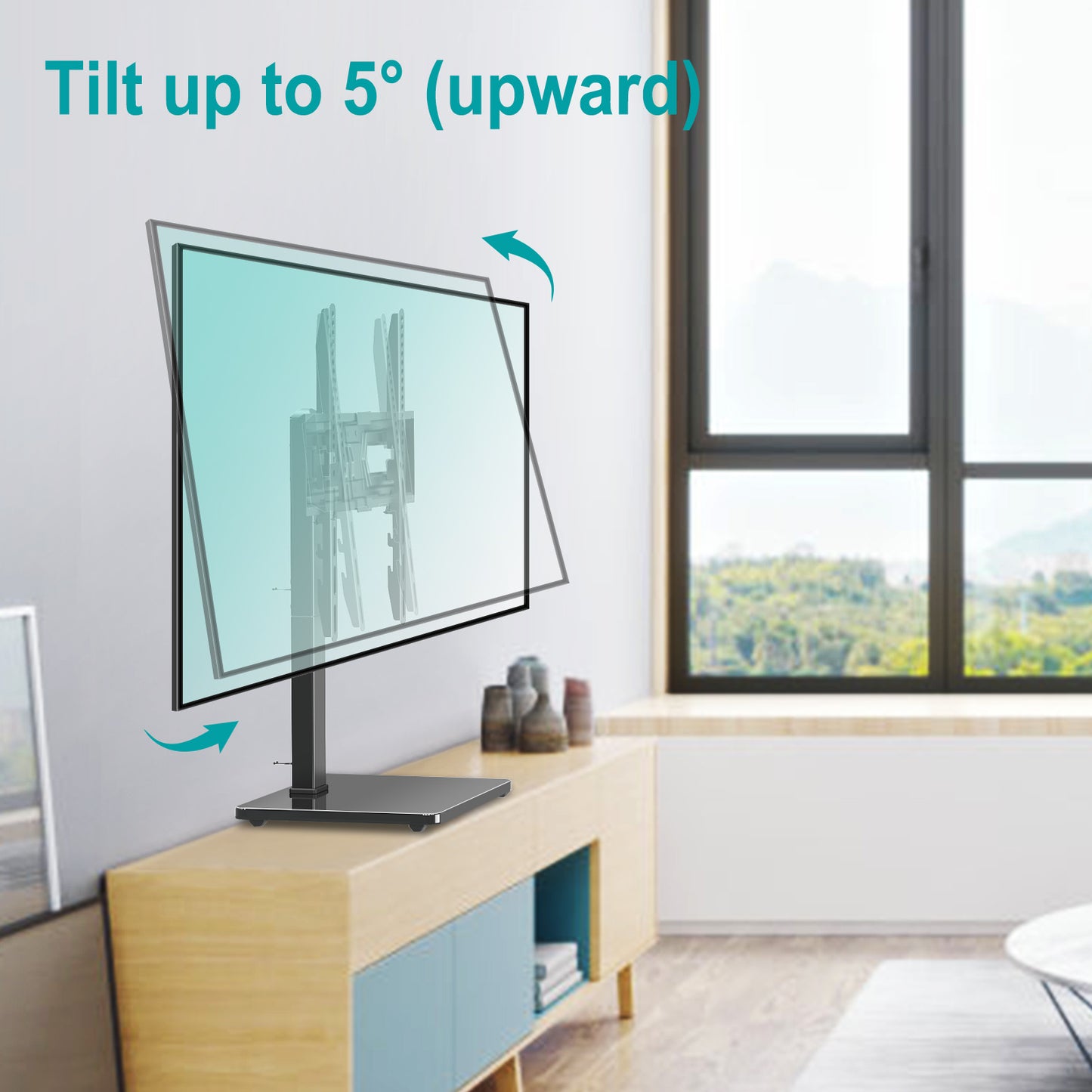 LIFTGO Universal TV Stand, Swivel Table Top TV Stand for 37 to 75 Inch LCD LED TVs, Height Adjustable TV Mount Stand with Tempered Glass Base, Holds up to 88lbs, Max VESA 600x400mm