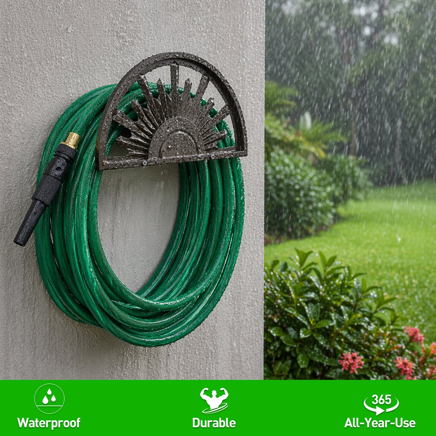 GOFORWILD Garden Hose Holder Heavy Duty Holds 125-Feet of 5/8-Inch Hose for Outside Yard Lawn Farm Made of Gauge Steel for Outside Yard, Bronze, Decorative Hose Butler Sturdy Water Hose Rack, Durable Wall Hose Hanger