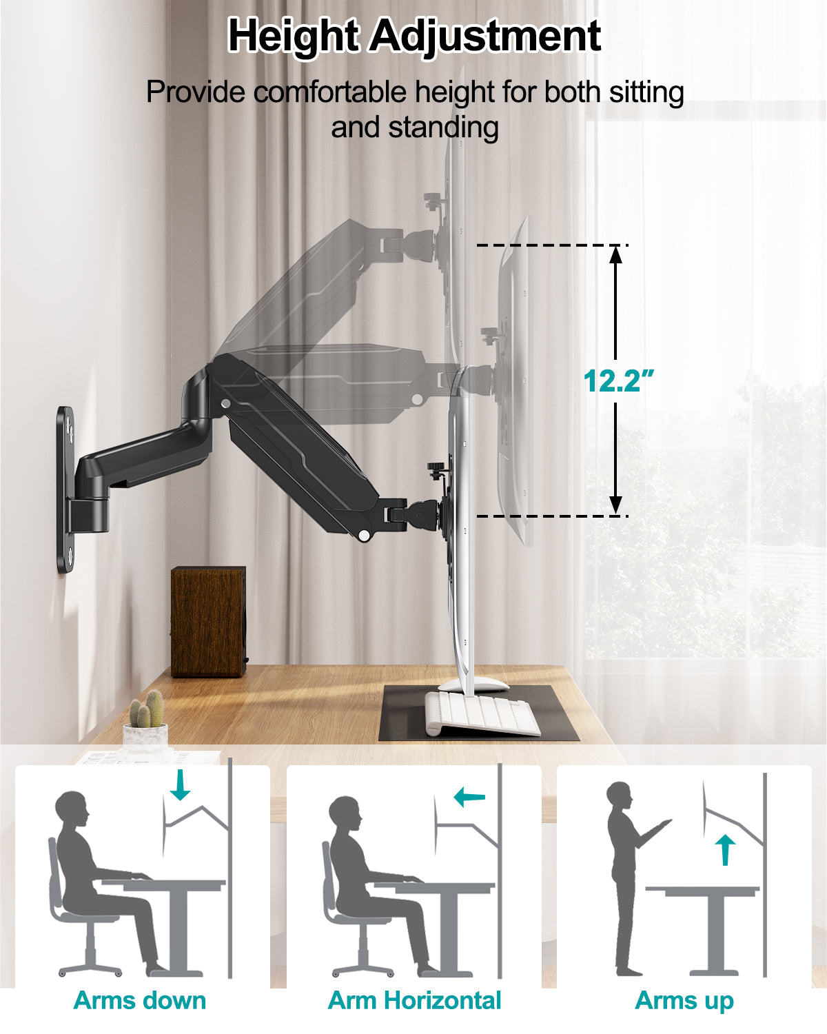 LIFTGO Wall Mount Monitor Arm for Max 32 Inch Computer Screens, Height Adjustable Single Monitor Wall Mount Holds Up to 19.8lbs, Full Motion Wall Bracket, VESA Mount 75x75, 100x100, Black