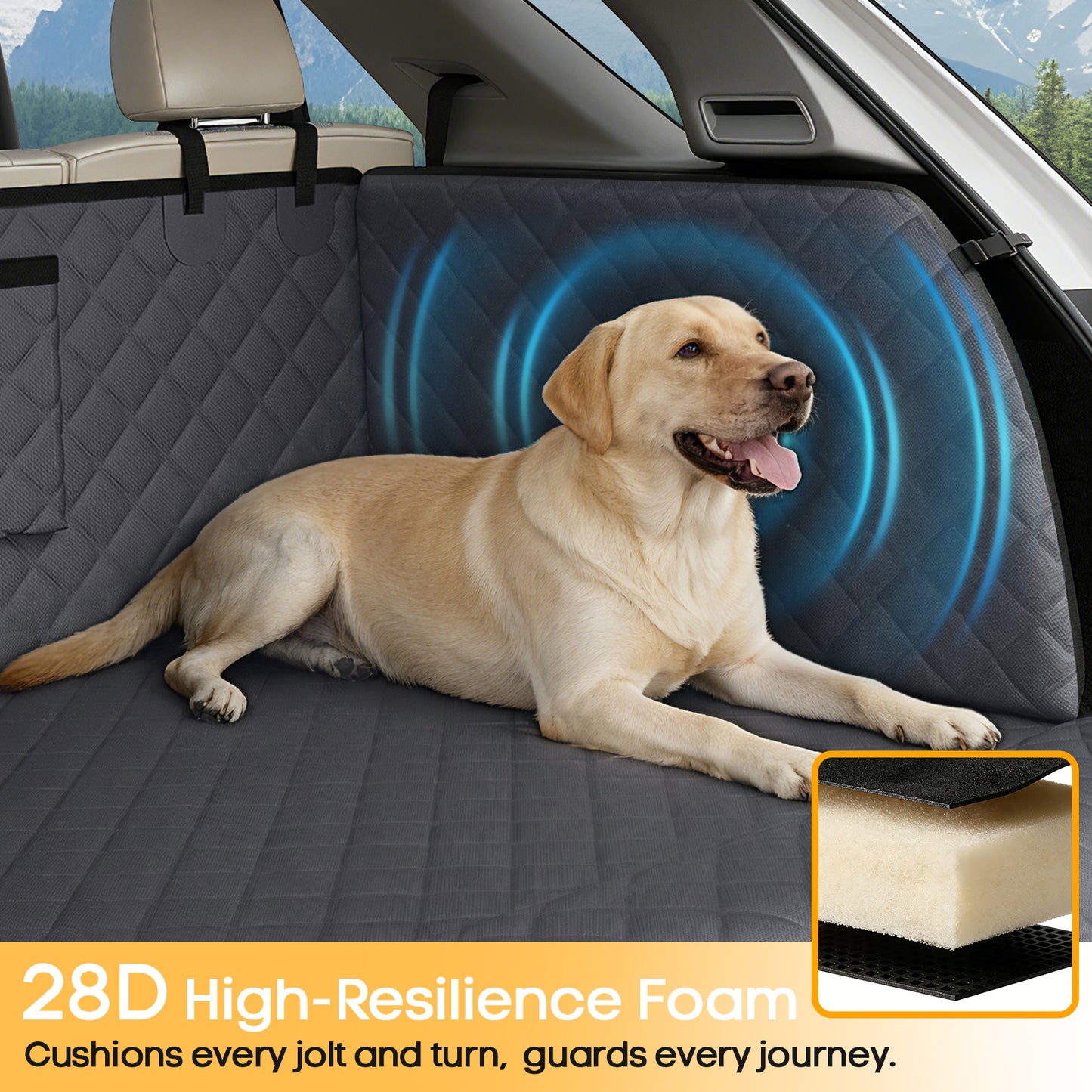 PETICON SUV Cargo Liner for Dogs, Waterproof Trunk Cover with Cushioned Sides to Protect Pet, Full Coverage Non-Slip Seat Cover for SUVs with Bumper Flap Protector