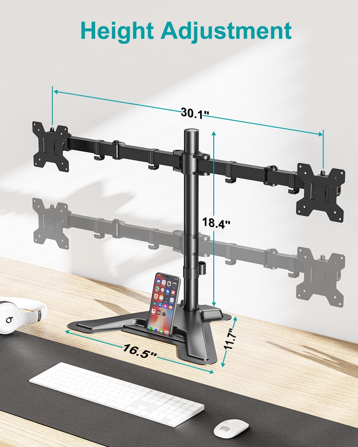 LIFTGO Dual Monitor Stand, Free-Standing Full Motion Monitor Desk Mount Fits 2 Screens up to 27 inches,17.6lbs with Height Adjustable, Swivel, Tilt, Rotation, VESA 75x75 100x100, Black