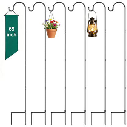 GOFORWILD Shepherd’s Hooks 6 Pack Black, 65 inches Tall, Adjustable Garden Hook for Outdoor, Hanging Plant, Solar Lights, Lanterns, Bird Feeders, Garden Stake and Wedding Decor, 7015-3