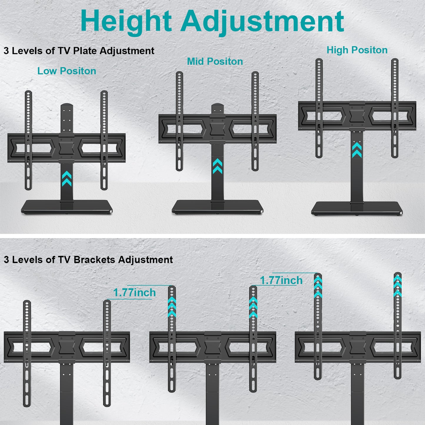 LIFTGO Universal TV Stand, Swivel Table Top TV Stand for 37 to 75 Inch LCD LED TVs, Height Adjustable TV Mount Stand with Tempered Glass Base, Holds up to 88lbs, Max VESA 600x400mm