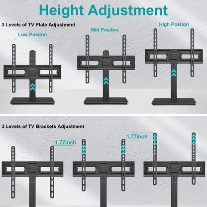 LIFTGO Universal TV Stand, Swivel Table Top TV Stand for 37 to 75 Inch LCD LED TVs, Height Adjustable TV Mount Stand with Tempered Glass Base, Holds up to 88lbs, Max VESA 600x400mm