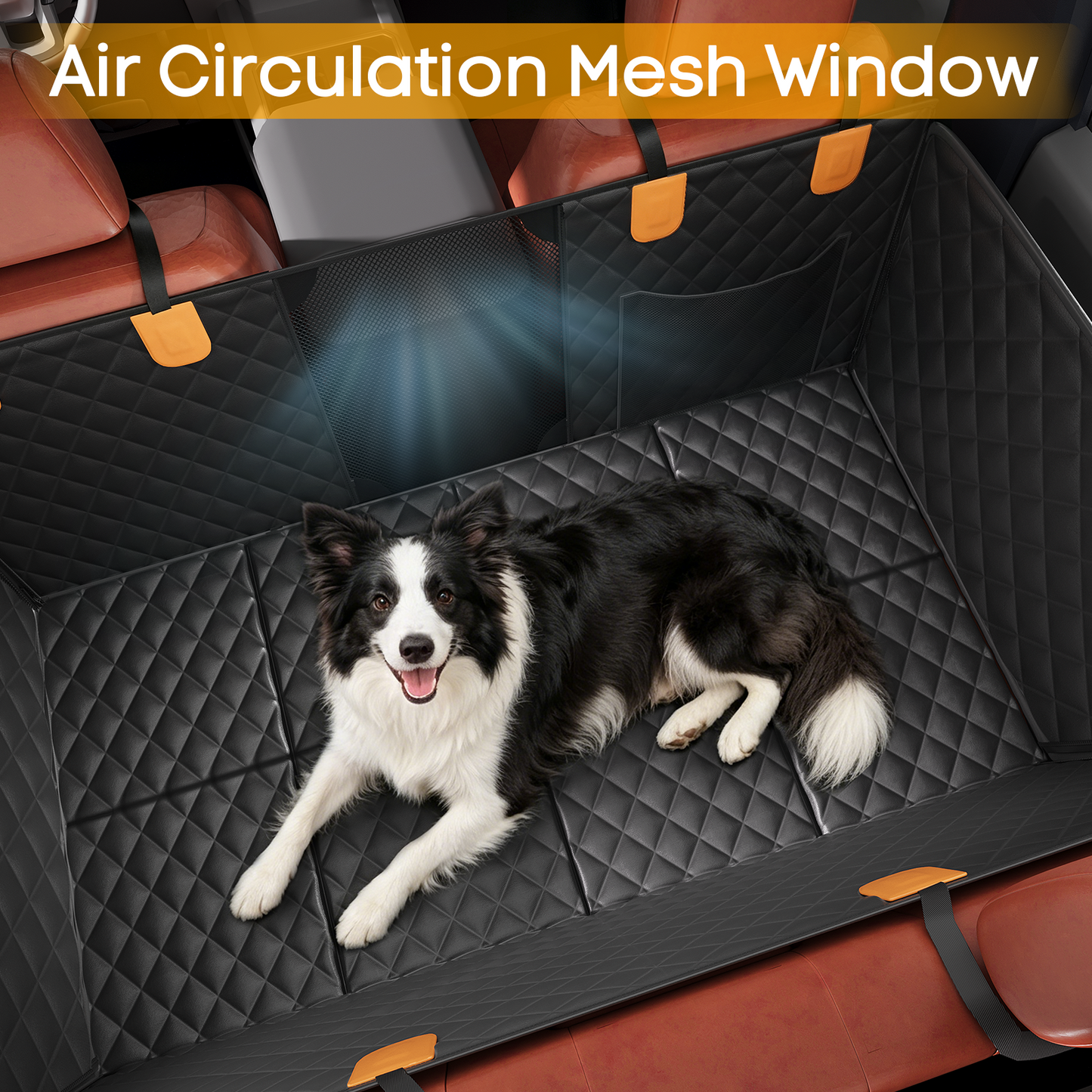 PETICON Back Seat Extender for Dogs, Hard Bottom Pet Seat Cover - Supports 400lbs, Waterproof Rear Seat Cover with Mesh Window for Ford/GMC/Chevrolet/Toyota/RAM Crew Cab Trucks&Full-Size