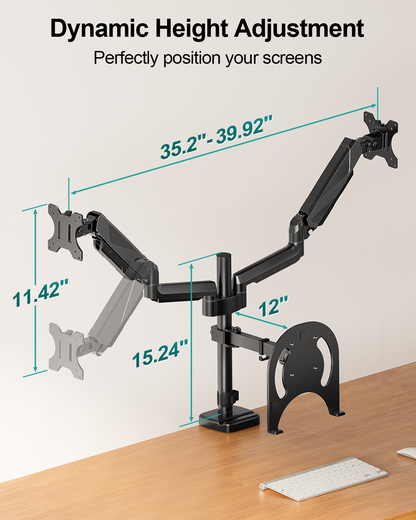 MOUNT PRO Dual Monitor and Laptop Mount for Max 27" Monitors & 17" Laptop 3-in-1 Adjustable Laptop and Monitor Desk Mount Holds up to 19.8lbs, VESA 75x75mm/100x100mm, Egonomic Setup for Home Office