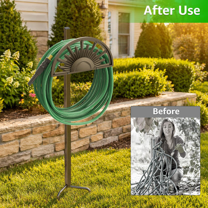 GOFORWILD Garden Hose Holder, Holds 125-Feet of 5/8-Inch Hose, Made of Gauge Steel, Freestanding Detachable Hose Storage Reels Hanger Rack for Outside Yard Lawn Farm, Rustproof