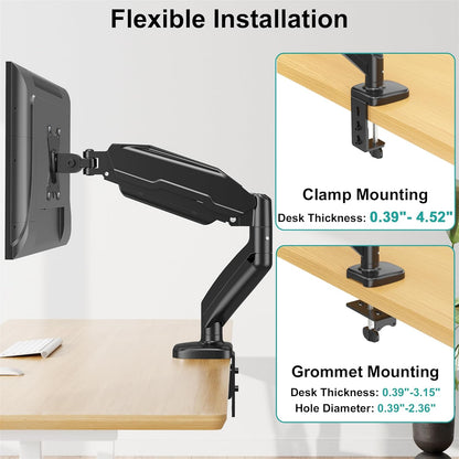 LIFTGO Single Monitor Mount for Desk, Monitor Articulating Arm for max 32inch, Adjustale VESA Monitor Stand for Computer Screen, Clamp and Grommet Base, VESA 75x75/100x100