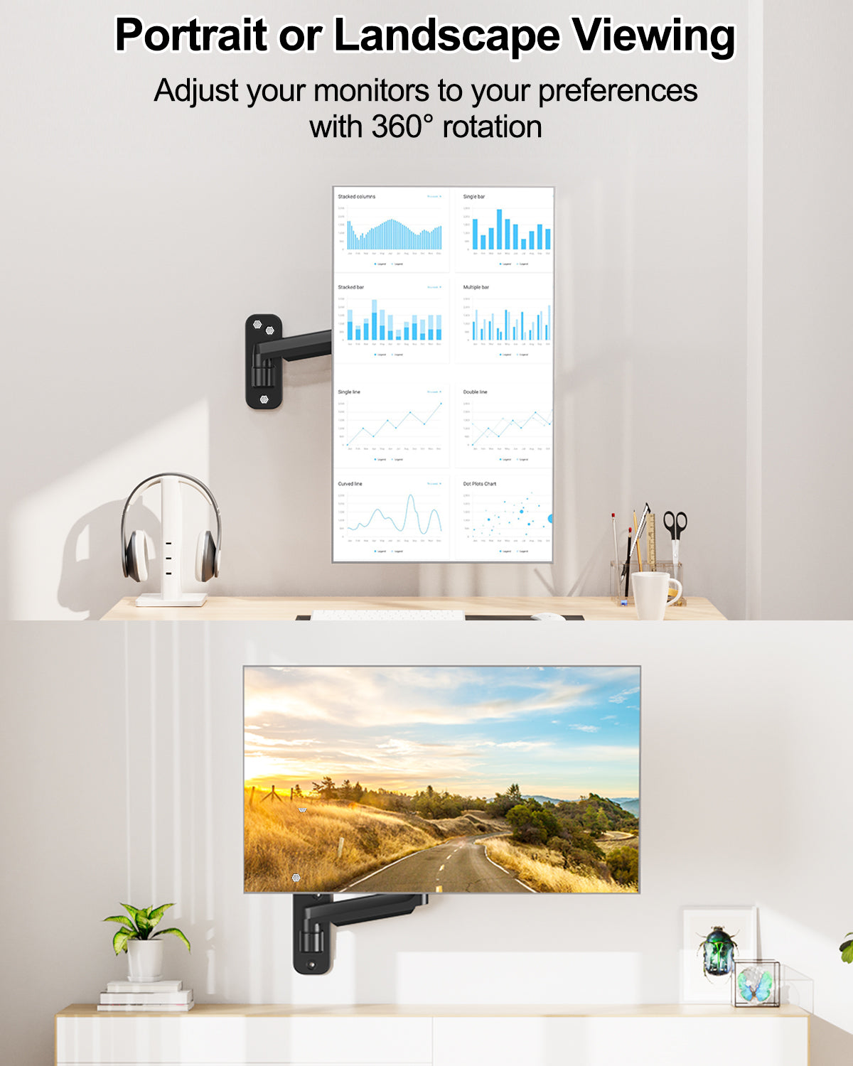 LIFTGO Wall Mount Monitor Arm for Max 32 Inch Computer Screens, Height Adjustable Single Monitor Wall Mount Holds Up to 19.8lbs, Full Motion Wall Bracket, VESA Mount 75x75, 100x100, Black