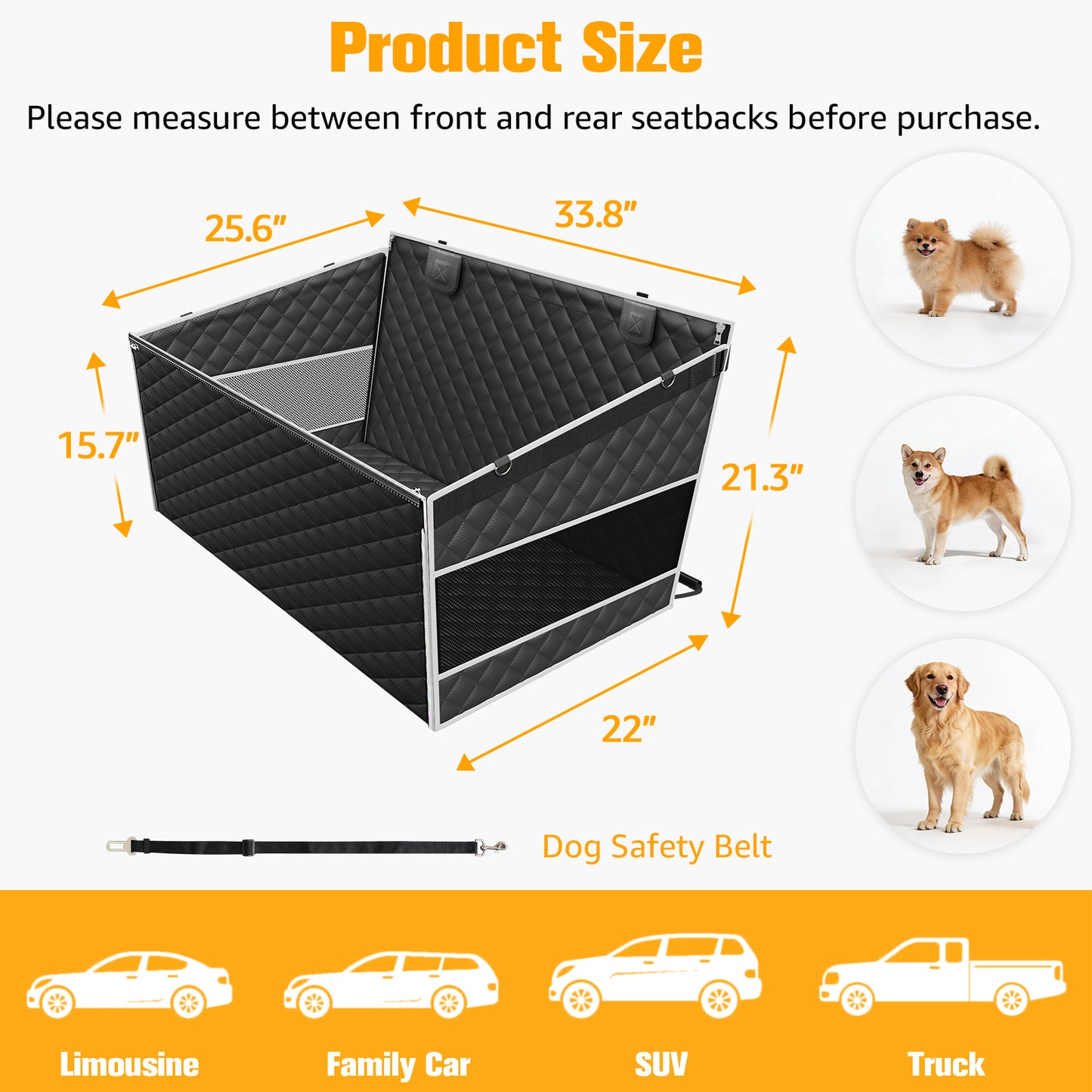 Dog Car Seat for Large/Medium Dogs, One-Piece Hard Bottom Back Seat Extender with 2 Mesh Windows, Waterproof Pet Carseat with Storage Pocket, Dog Hammock for Cars, SUVs and Trucks