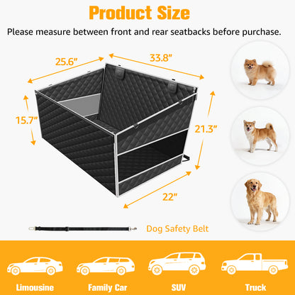 Dog Car Seat for Large/Medium Dogs, One-Piece Hard Bottom Back Seat Extender with 2 Mesh Windows, Waterproof Pet Carseat with Storage Pocket, Dog Hammock for Cars, SUVs and Trucks