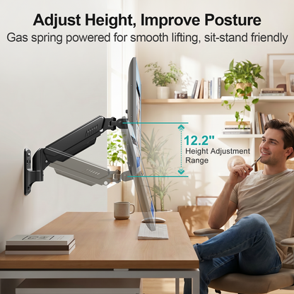 MOUNT PRO Monitor Wall Mount, 14.7" Short Monitor Arm for Max 32" Screen, Full Motion Height Adjustable Single Computer Wall Mount Holds Up to 19.8lbs, VESA 75x75/100x100, Black.